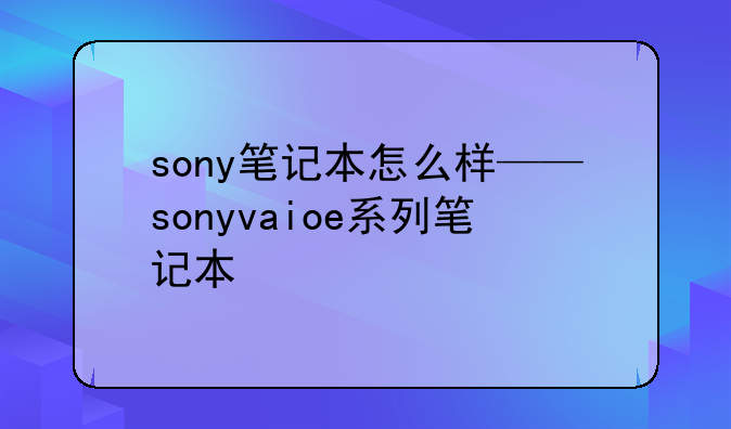 sony笔记本怎么样——sonyvaioe系列笔记本