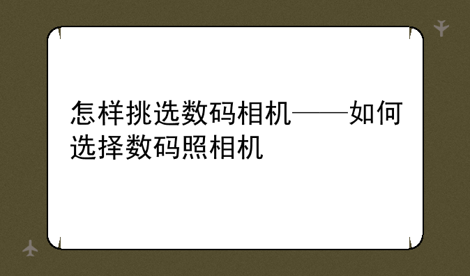 怎样挑选数码相机——如何选择数码照相机